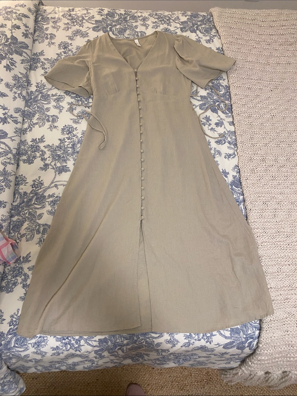 Mango Women's V-Neck Button-Front Midi Dress in tan/beige